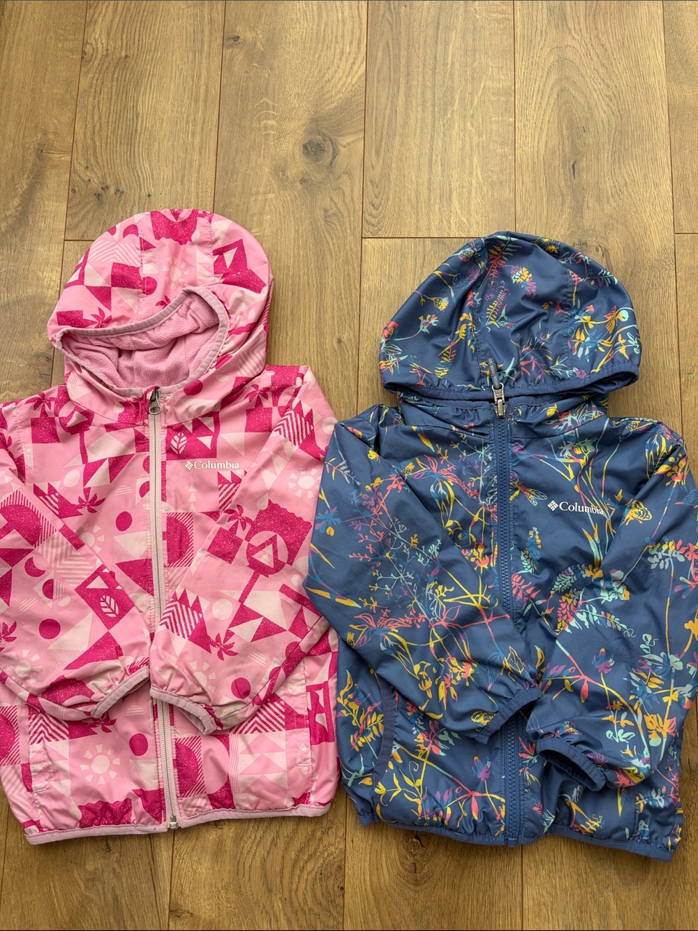 Columbia Girls' Pink & Navy Hooded Jackets - Floral and Geometric Prints